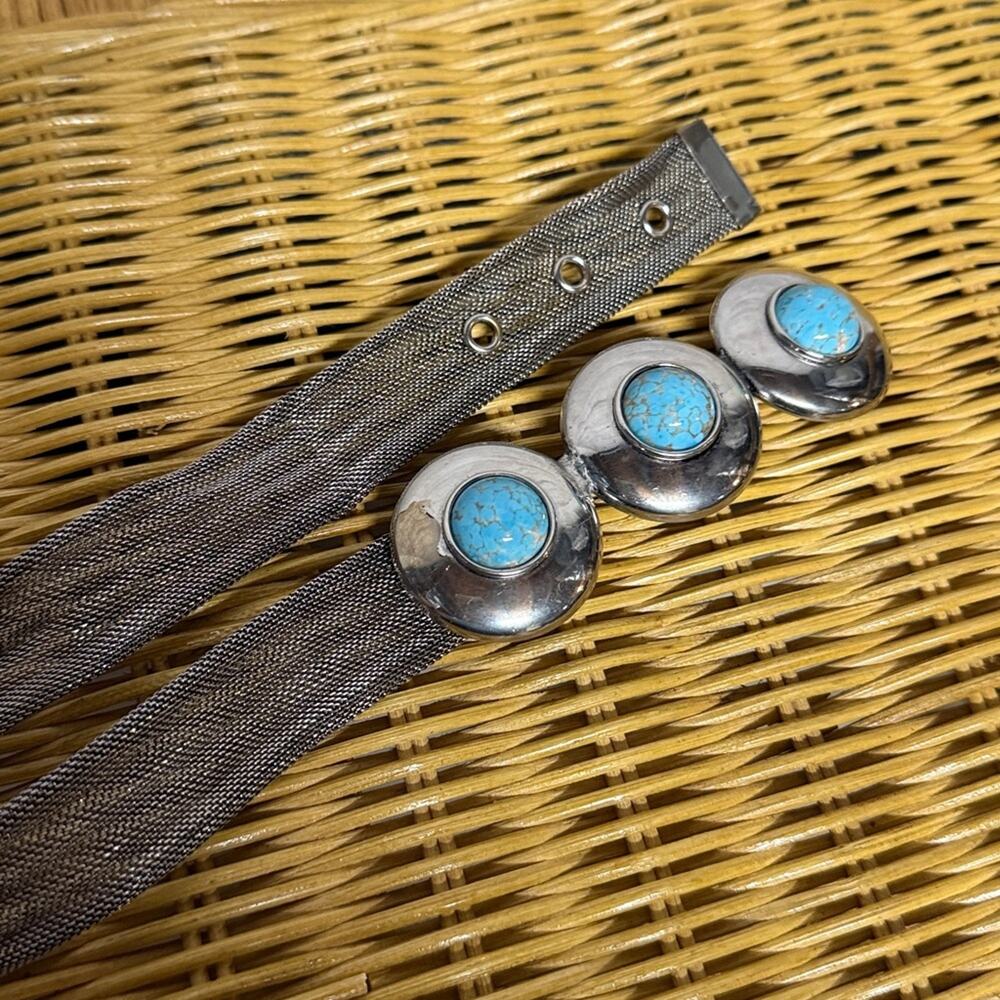 Vintage Mesh Silvertone Belt with Faux Turquoise